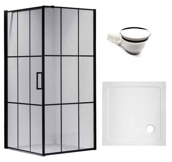 BPS-koupelny Štvorcový sprchový kút BS13A 80x80 čierna/transparent + vanička ST02A WH biela