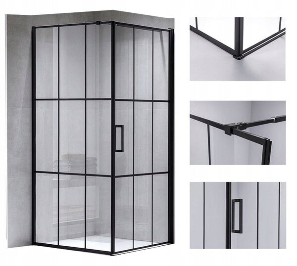 BPS-koupelny Štvorcový sprchový kút BS13B 90x90 čierna/transparent - bez vaničky