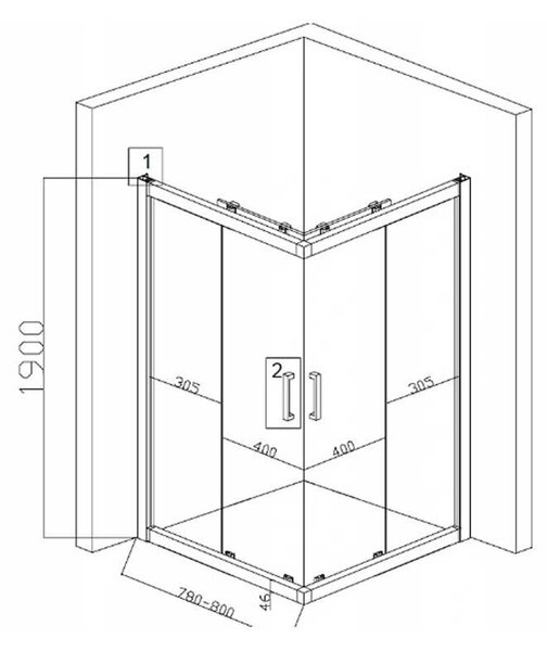 BPS-koupelny Štvorcový sprchový kút KZ90A 80x80 chrom/transparent - bez vaničky