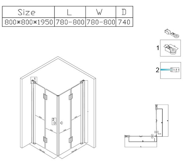 BPS-koupelny Štvorcový sprchový kút BS08A-M 80x80 čierna/transparent - bez vaničky