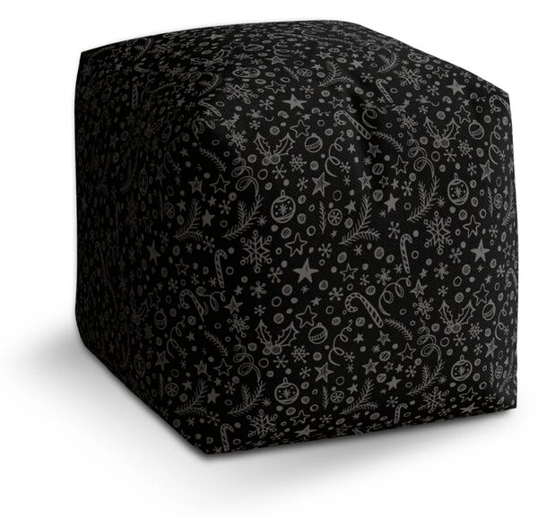 Sablio Vianočný taburet Cube Vianoce na čiernej - 40x40x40 cm