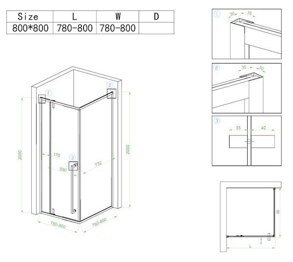 BPS-koupelny Štvorcový sprchový kút BS11A 80x80 čierna/transparent - bez vaničky