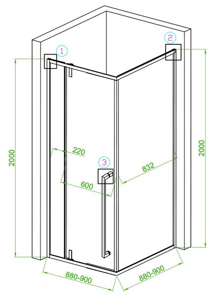 BPS-koupelny Štvorcový sprchový kút BS11B 90x90 čierna/transparent - bez vaničky