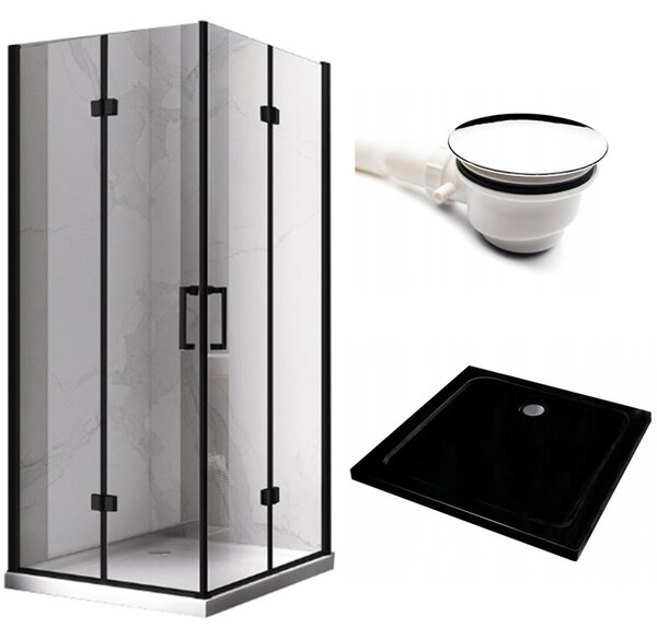 BPS-koupelny Štvorcový sprchový kút KZ08D BL 100x100 čierna/transparent + vanička ST06A BL čierna