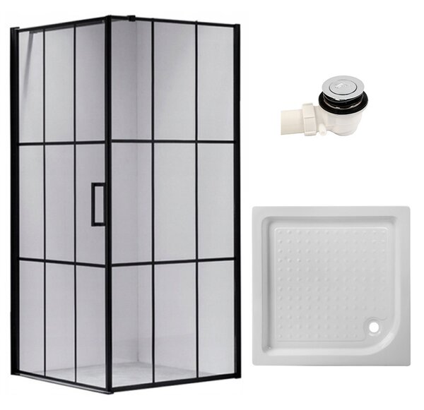 BPS-koupelny Štvorcový sprchovací kút BS13B 90x90 čierny/transparent + vanička SXL02B WH biela