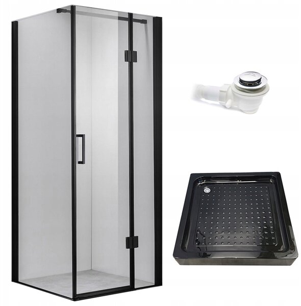 BPS-koupelny Štvorcový sprchový kút KZ1390A BL 80x80 čierna/transparent + vanička SXL02A BL čierna