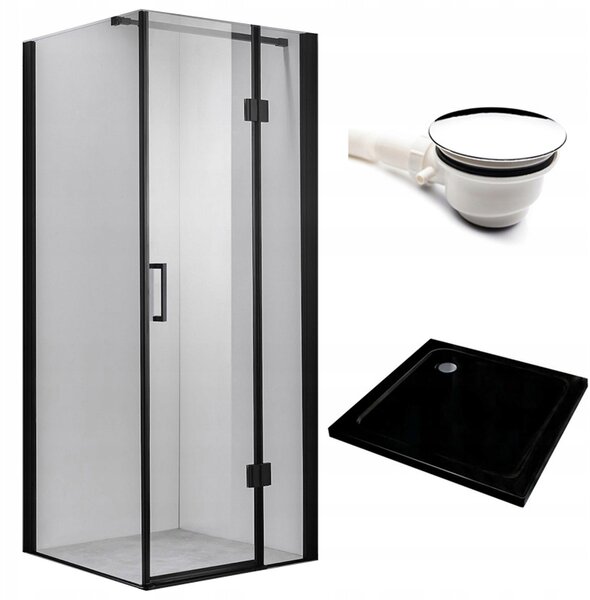 BPS-koupelny Štvorcový sprchový kút KZ1390A BL 80x80 čierna/transparent + vanička ST02A BL čierna