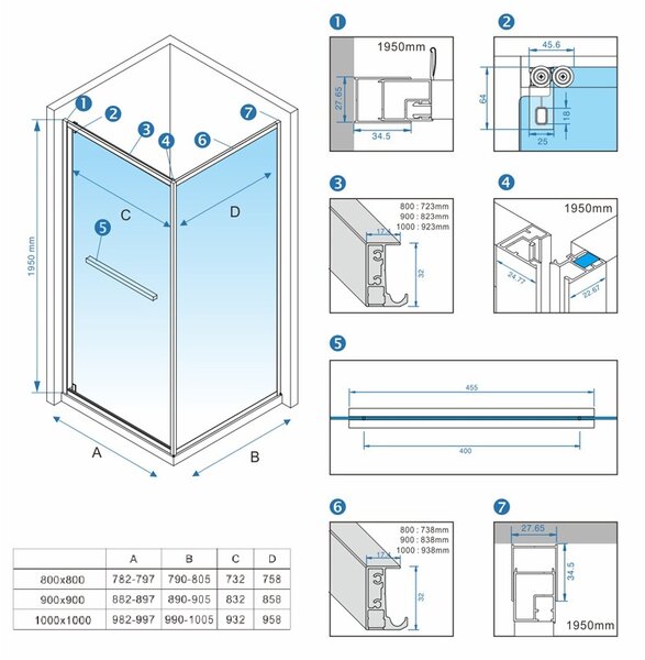 BPS-koupelny Štvorcový sprchový kút KZ16B 90x90 čierna/transparent - bez vaničky