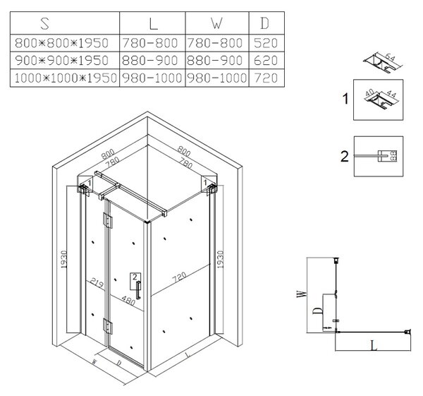 BPS-koupelny Štvorcový sprchový kút ZES KZ1390A BL 80x80 čierna/transparent - bez vaničky