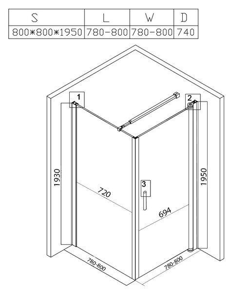 BPS-koupelny Štvorcový sprchový kút ZES KZ1190A 80x80 chróm/transparent - bez vaničky
