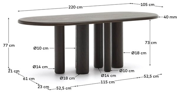 MUZZA Jedálenský stôl lenmai 220 x 105 cm tmavohnedý