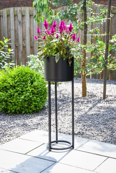 Kvetináč na vysokých nohách ELEVATE ROUND, oceľ, výška 79 cm, čierny mat, outlet