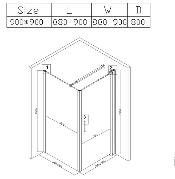 BPS-koupelny Štvorcový sprchový kút BS04B 90x90 čierna/transparent