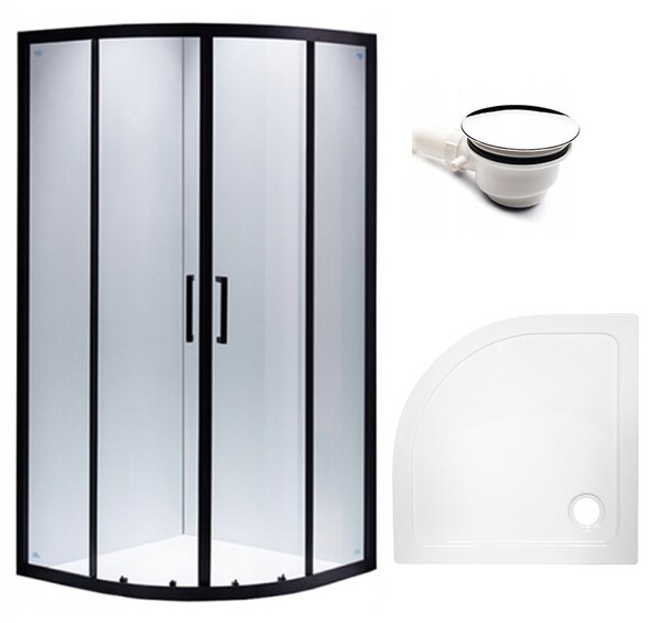 BPS-koupelny Štvrťkruhový sprchovací kút BS01A 80x80 cm čierna/transparent + vanička ST01A biela