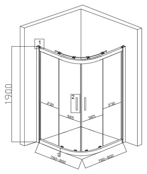 BPS-koupelny Štvrťkruhový sprchový kút KZ101A 80x80 chróm/transparent - bez vaničky