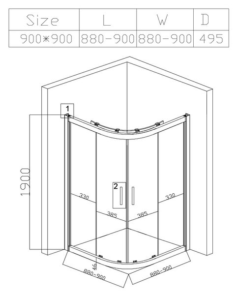 BPS-koupelny Štvrťkruhový sprchový kút KZ101B 90x90 cm chróm/transparent + vanička SXL01B BL čierna