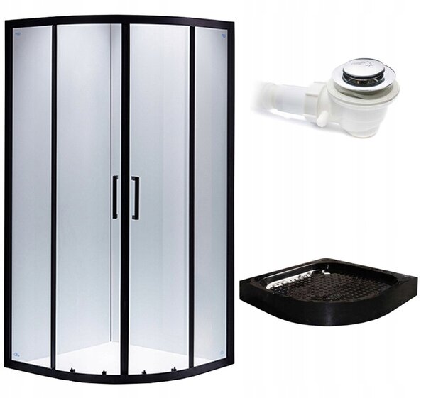 BPS-koupelny Štvrťkruhový sprchový kút BS01A 80x80 cm čierna/transparent + vanička SXL01A čierna