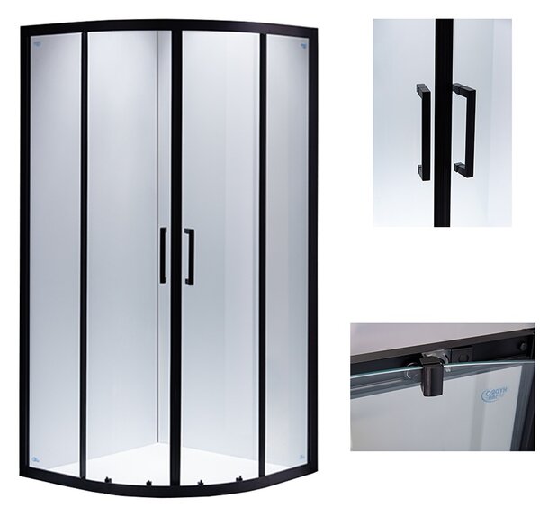 BPS-koupelny Štvrťkruhový sprchovací kút BS01A 80x80 čierna/transparent - bez vaničky