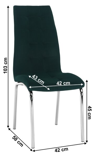 KONDELA Jedálenská stolička, smaragdová Velvet látka/chróm, GERDA NEW