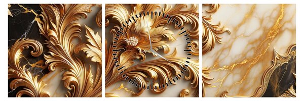 Obraz - Mramor so zlatom (s hodinami) (90x30 cm)