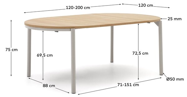MUZZA Rozkladací jedálenský stôl tuiri Ø 120 (200) cm prírodný/biely