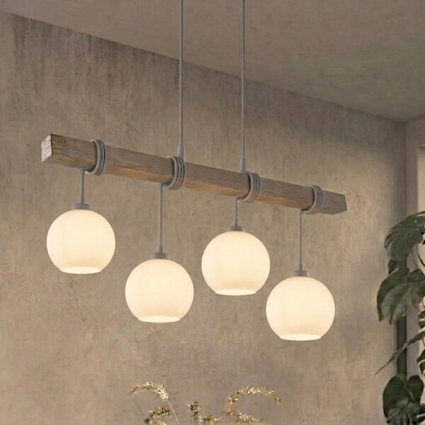 Brilagi - Luster na lanku WOOD GLASS 4xE27/60W/230V borovica/šedá/biela