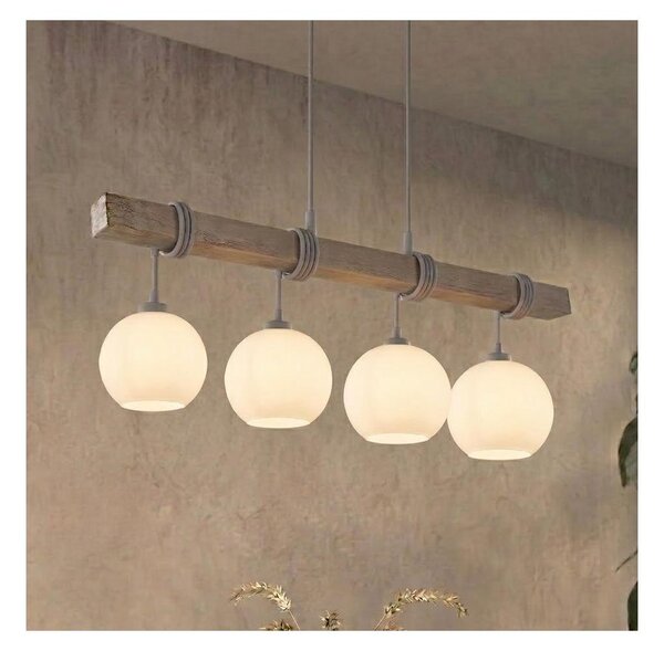 Brilagi - Luster na lanku WOOD GLASS 4xE27/60W/230V borovica/šedá/biela