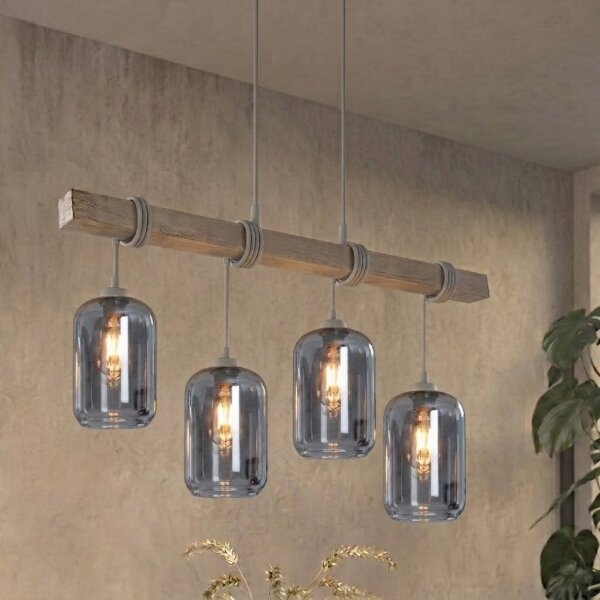 Brilagi - Závesné svietidlo na kábli WOOD GLASS 4xE27/60W/230V borovica/šedá/dymovo šedá