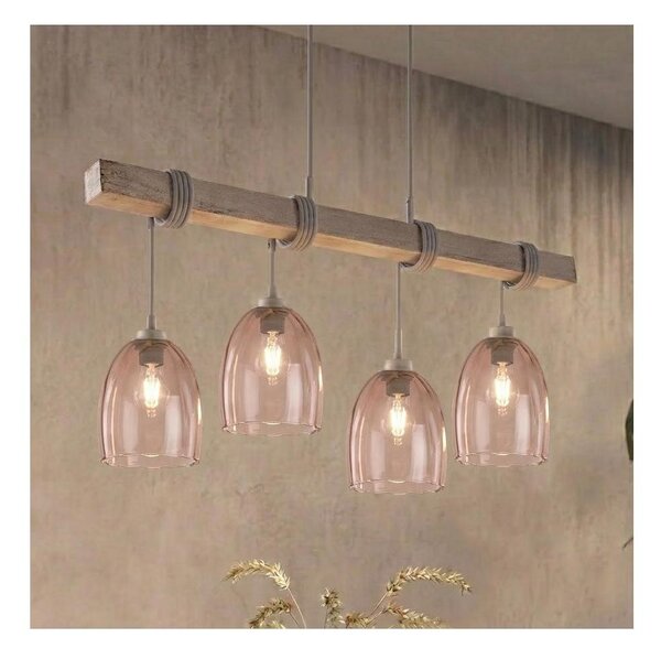Brilagi - Závesný luster na lanku WOOD GLASS 4xE27/60W/230V borovica/sivá/dymová béžová