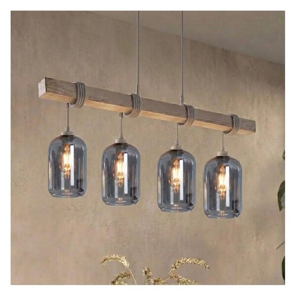 Brilagi - Závesné svietidlo na kábli WOOD GLASS 4xE27/60W/230V borovica/šedá/dymovo šedá
