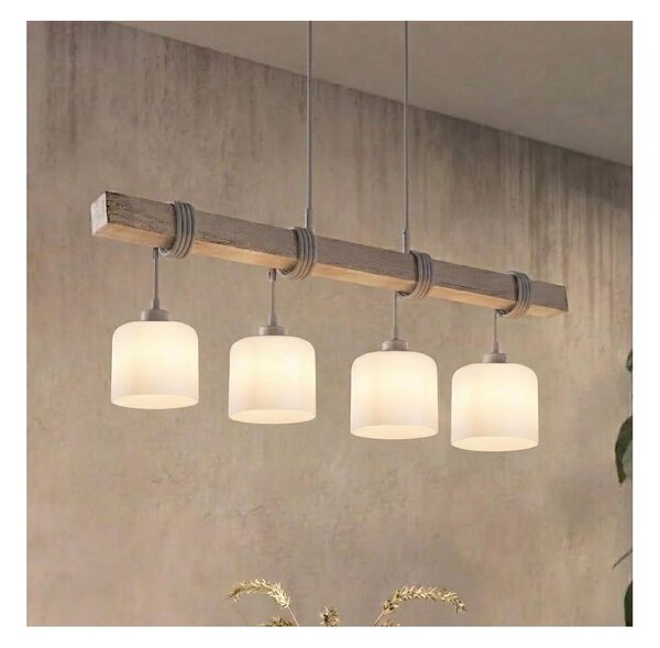 Brilagi - Závesný luster na lanku WOOD GLASS 4xE27/60W/230V borovica/šedá/biela