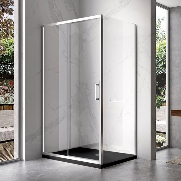 BPS-koupelny Obdĺžnikový sprchovací kút KZ103A 100x80 chróm/transparent + vanička SXL03C BL čierna