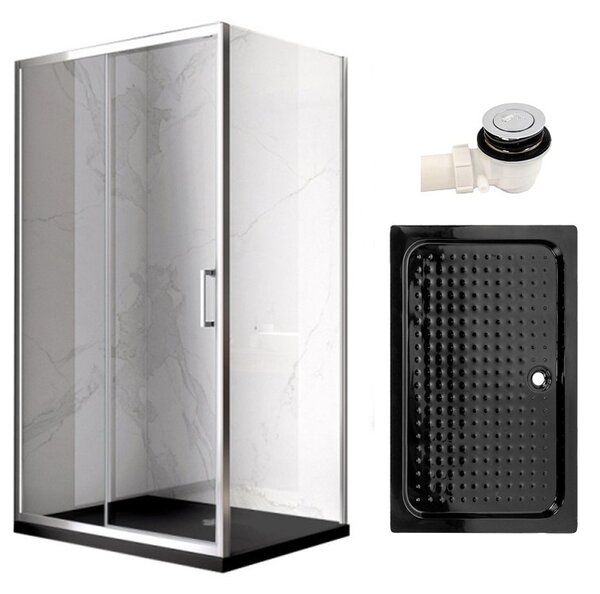BPS-koupelny Obdĺžnikový sprchovací kút KZ103A 100x80 chróm/transparent + vanička SXL03C BL čierna