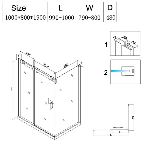 BPS-koupelny Obdĺžnikový sprchový kút KZ203C 120x80 chróm/transparent + vanička ST03C BL čierna