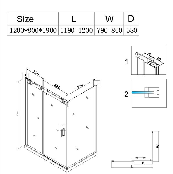 BPS-koupelny Obdĺžnikový sprchový kút KZ203C 120x80 chróm/transparent + vanička SXL03E biela