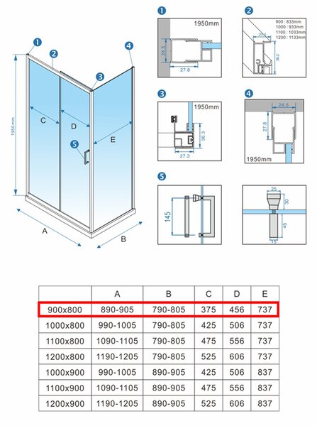 BPS-koupelny Obdĺžnikový sprchový kút KZ103 BL 90x80 čierny/transparent + vanička ST03E BL čierna