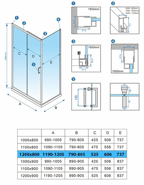BPS-koupelny Obdĺžnikový sprchový kút KZ103C 120x80 chróm/transparent + vanička SXL03E biela