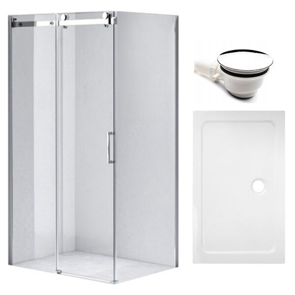 BPS-koupelny Obdĺžnikový sprchový kút KZ12B 100x80 chróm/transparent + vanička ST03A WH biela