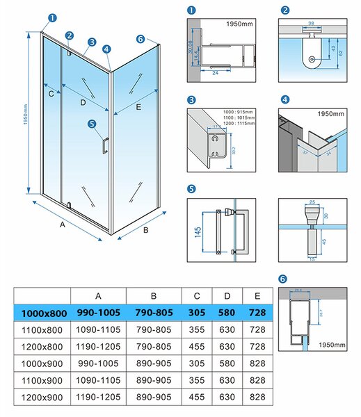 BPS-koupelny Obdĺžnikový sprchový kút KZ06B 100x80 chróm/transparent + vanička ST03A BL čierna