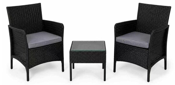 3-dielna SET ZÁHRADNÉHO NÁBYTKU, 2 kreslá, stôl na terasu, balkón, čierny plast
