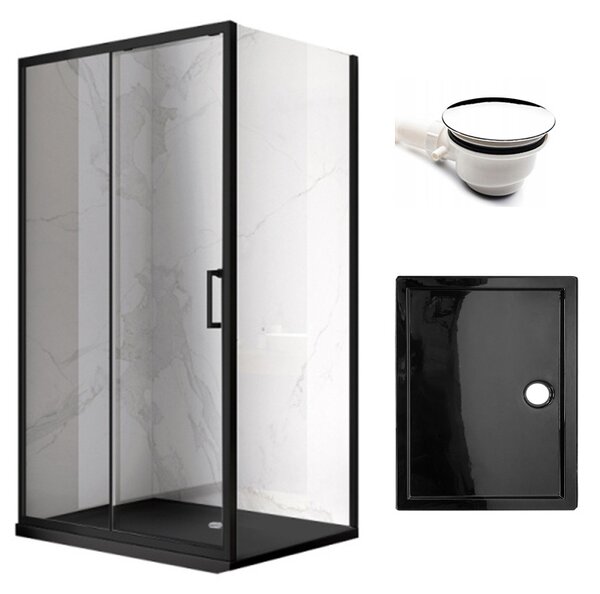 BPS-koupelny Obdĺžnikový sprchový kút KZ103 BL 90x80 čierny/transparent + vanička ST03E BL čierna