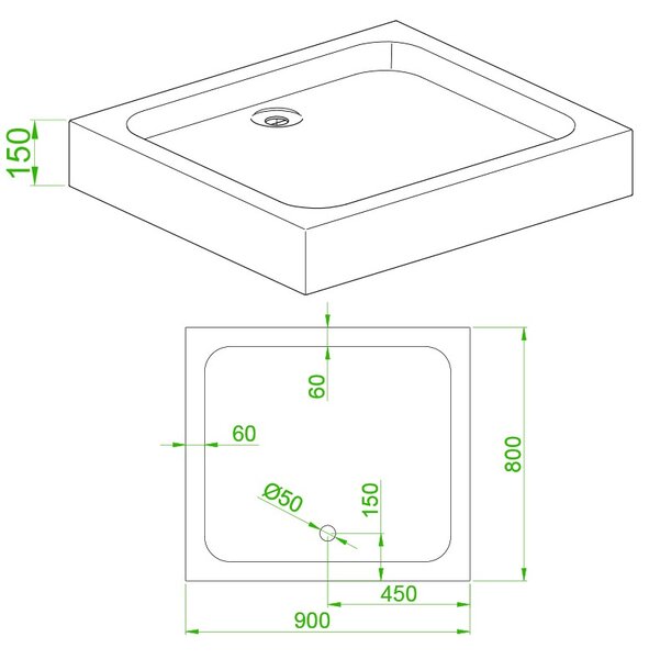 BPS-koupelny Obdĺžnikový sprchovací kút KZ103 BL 90x80 čierna/transparent + vanička SXL03B WH biela