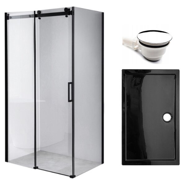 BPS-koupelny Obdĺžnikový sprchový kút BS14B 110x90 čierny/transparent + vanička ST04A čierna