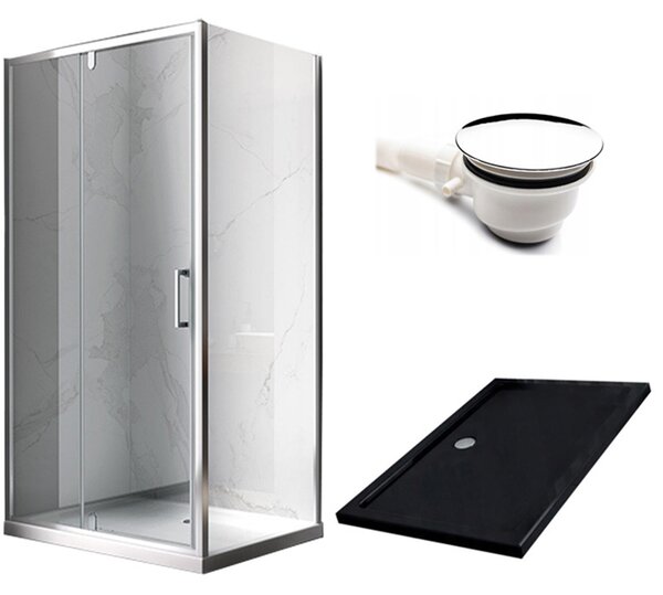 BPS-koupelny Obdĺžnikový sprchový kút KZ06B 100x80 chróm/transparent + vanička ST03A BL čierna