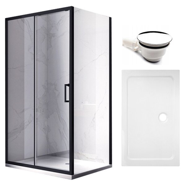 BPS-koupelny Obdĺžnikový sprchový kút KZ103A BL 100x80 čierny/transparent + vanička ST03A WH biela