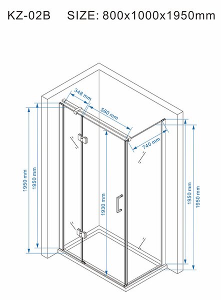 BPS-koupelny Obdĺžnikový sprchovací kút KZ02B WH 100x80 chróm/transparent + vanička ST03A biela