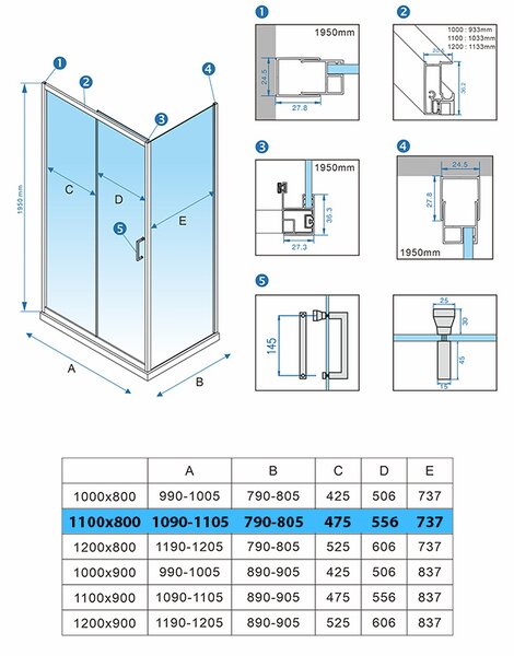 BPS-koupelny Obdĺžnikový sprchový kút KZ103B 110x80 chróm/transparent + vanička ST03A BL čierna