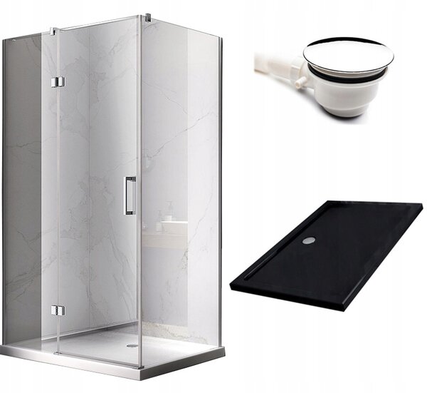 BPS-koupelny Obdĺžnikový sprchovací kút KZ02D BL 120x80 chróm/transparent + vanička ST03C čierna