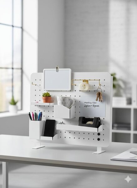 Moderný stolový organizér – perforovaná tabuľa Pegboard Kit, biela