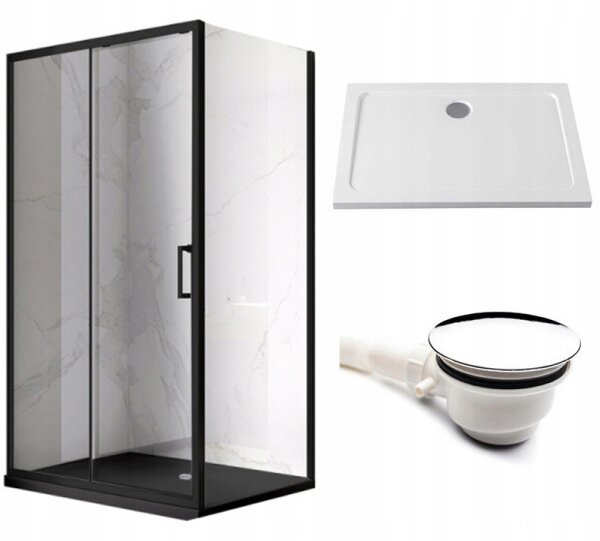 BPS-koupelny Obdĺžnikový sprchový kút KZ103C BL 120x80 čierna/transparent + vanička ST03C WH biela